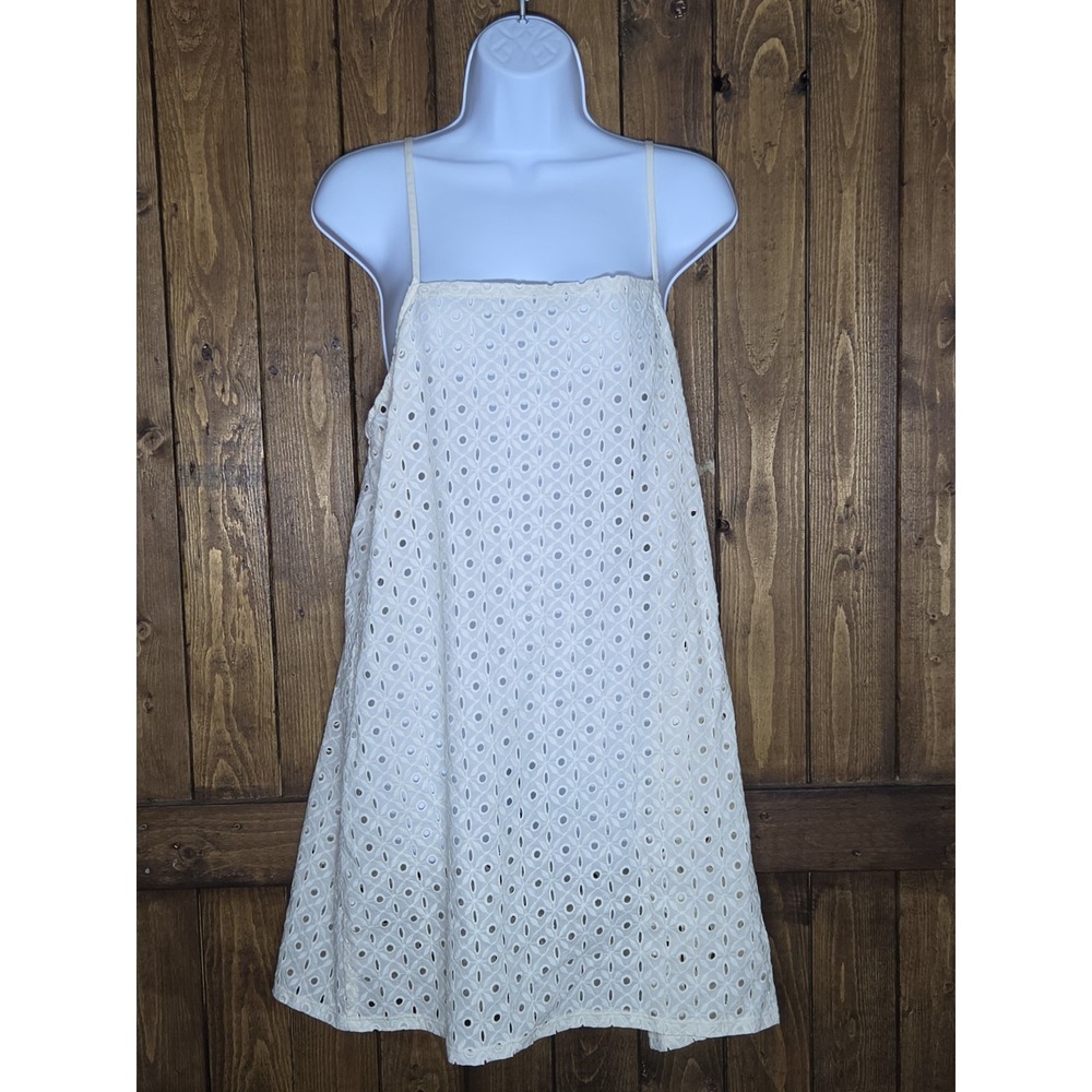 Vitamin A Women's Eyelet Mini Swim Cover Up Dress - White L: Cotton-Linen Blend